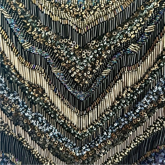 AllSaints Spitalfields Hand Embellished Dress Black Blue Size 0 Designer Holiday - Picture 2 of 11